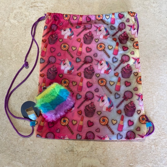 Unicorn Backpack and Fuzzy Multi Color Change Purse - Picture 2 of 2